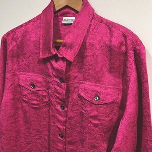 Chicos silk blend Fuscia Pink Button-Up floral pattern Shirt size 3 or large